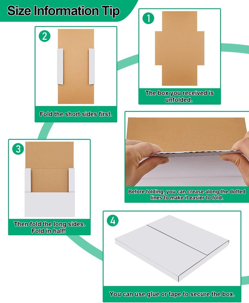 YZtree 50 Pack Vinyl Record Shipping Boxes: 12.5" X 12.5" x 1" White Vinyl Record LP Shipping Mailer Boxes, Easy Fold LP Cardboard Mailing Boxes Multi Depth Album Mailers for Packaging Moving Storage - Image 3